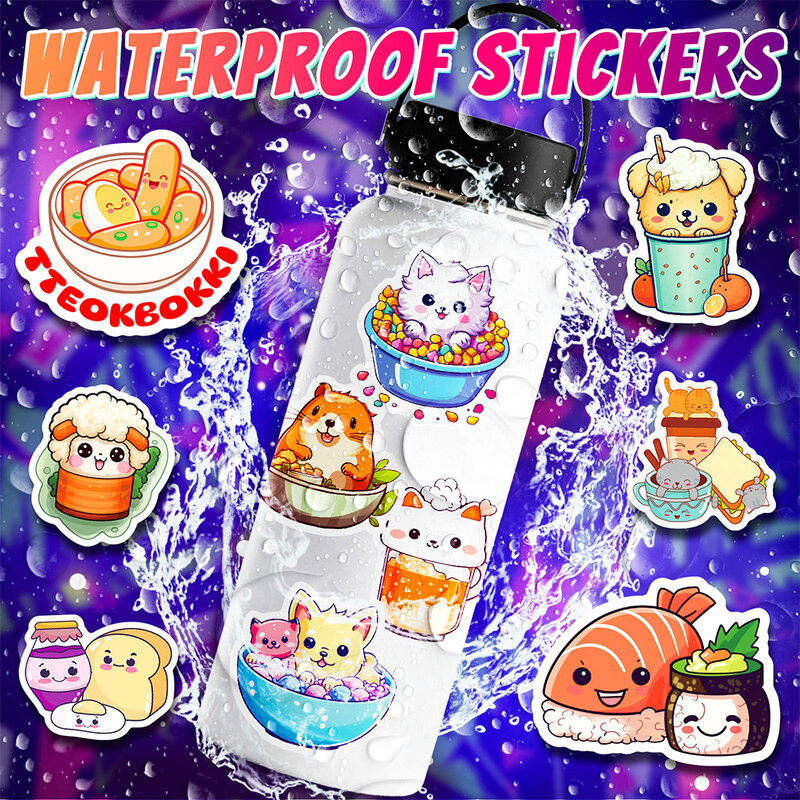 10/30/50pcs Cute Animal Food Decoration Stickers Kawaii Girls DIY Scrapbooking Guitar Phone Case Waterproof DIY Sticker Kids Toy