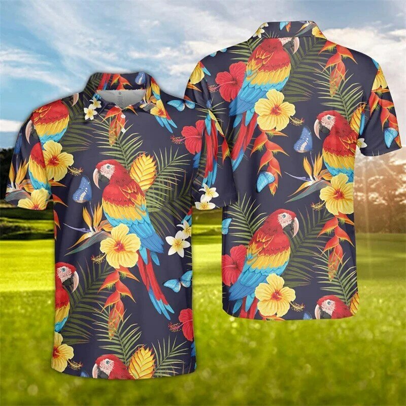 Hawaiian Toucan 3d Bedrukte Poloshirts Voor Mannen Kleding Fashionanimal Vogel Papegaai Poloshirt Vakantie Vrouwen Korte Mouw Boy Tops