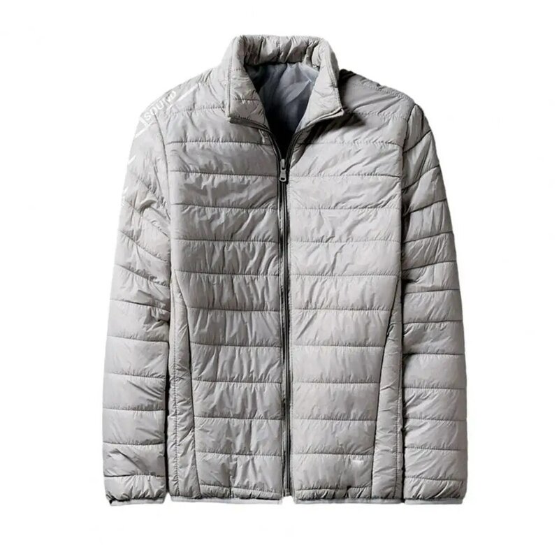 Casaco de algodão de proteção de gola solta, manga comprida, bolsos acolchoados, zíper para cima, casaco quente masculino