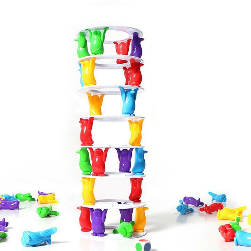 Mainan susun hewan Penguin menara susun interaktif mainan bangunan kreatif Toppling menara bersandar mainan keterampilan Motor baik