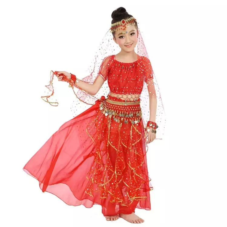 زي الرقص الشرقي للأطفال ، ملابس الراقصة الشرقية ، أزياء الرقص الهندي للفتيات ، جديد ، 3 في كل مجموعة