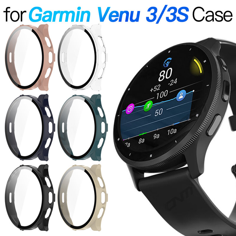 Glass + Case for Garmin Venu 3 / 3S Accessoroy PC All-around Bumper Protective Cover + Screen Protector for Garmin Venu3 /3S