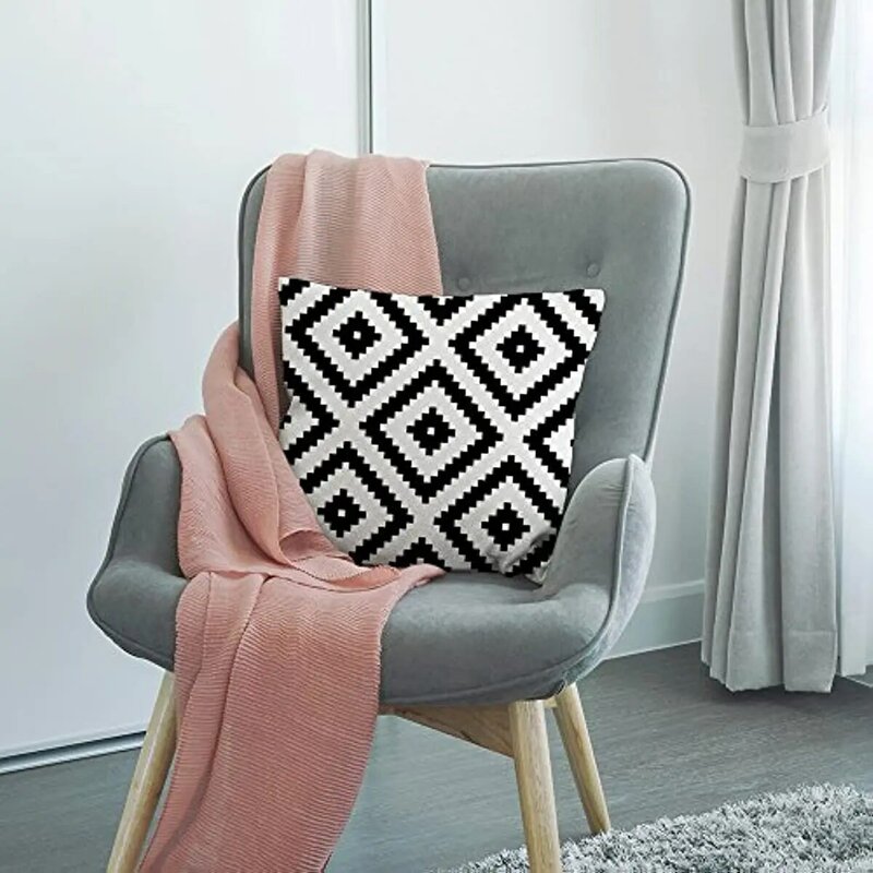 Układ graficzny poszewka na poduszkę czarny biały siatka diamentowa Pixel poduszka kwadratowa standardowy dom dekoracyjny