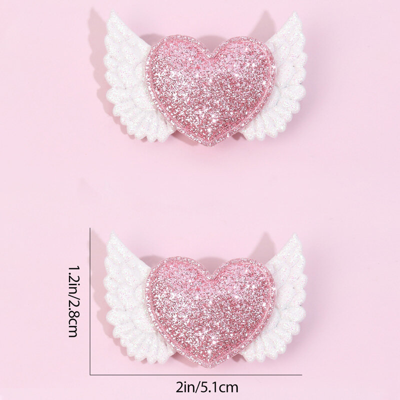 2PCS Glitter Love Heart Hairpins Barrettes Kawaii Angel Wings Hair Clips For Girls Kids Party Headwear Hair Accessories