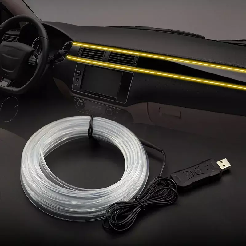 Tira de luces LED RGB para Interior de coche, luz ambiental de neón Invisible, lámpara de atmósfera de fibra óptica USB, compatible con Control por aplicación, 1/2/3/4/5M