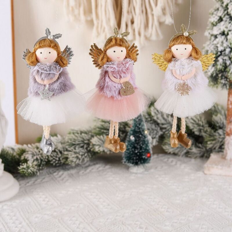 플러시 크리스마스 트리 행잉 장식품, 내구성 귀여운 천사 인형, 천사 인형 펜던트, 유행 플러시 거즈 스커트