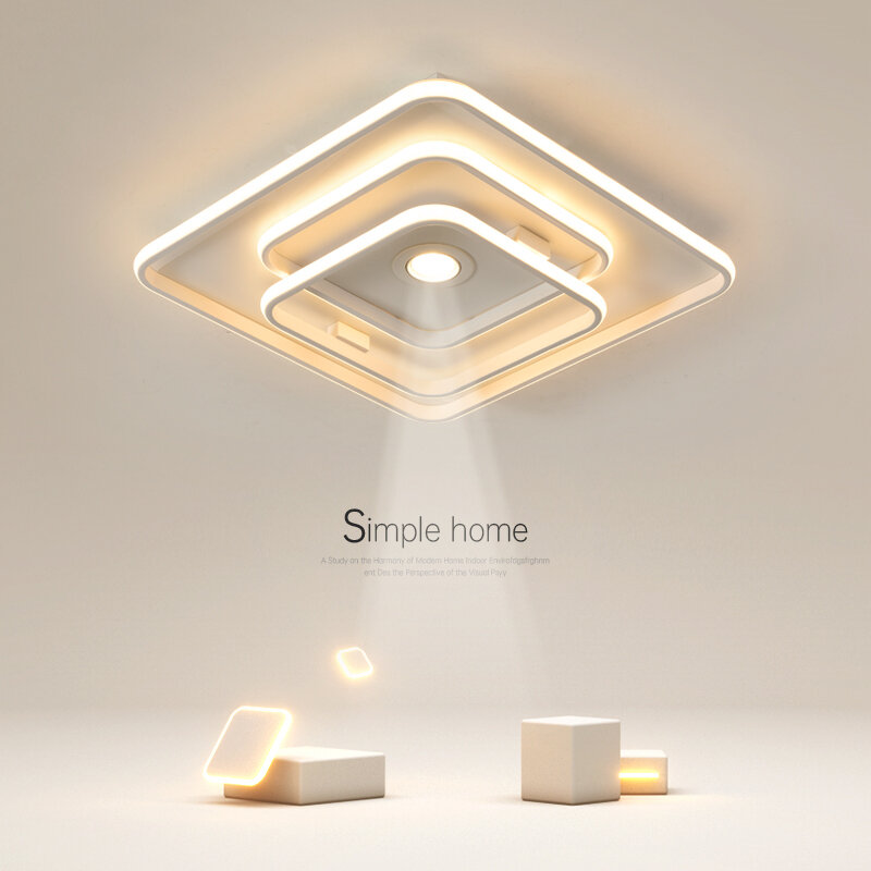 White Square Modern Style Ceiling Lights LED Lighting Lamps Study Living Room Lustres For Bedroom Luminaria Decoration Lamparas