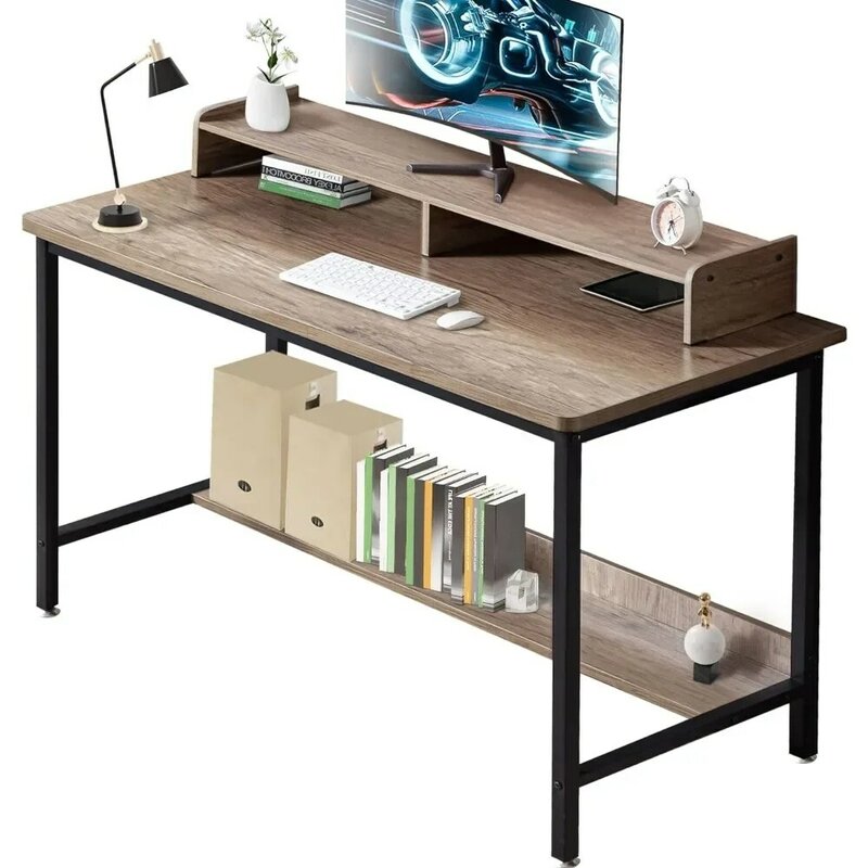 Escritorio de ordenador para el hogar, oficina con estantes de almacenamiento, marco de Metal de estilo Simple moderno, Notebook, PC, estudio, escritura