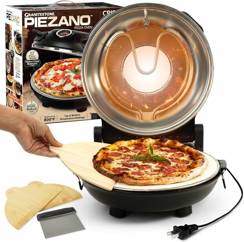Piezano Oven Pizza dengan granit estone One elektrik Pizza Oven dalam ruangan portabel, 12 inci dalam ruangan Oven meja, batu panggang