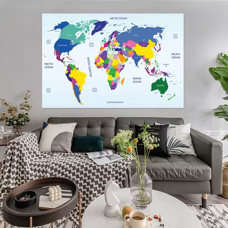 家の装飾のためのカラフルな不織布世界地図,150x100cm,オフィスと学校のための大きなサイズのウォールステッカー,壁のポスター