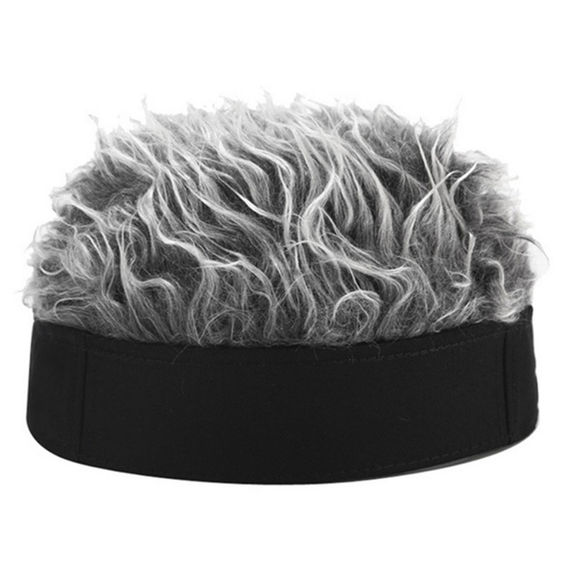 Adult Brimless Hats Baseball Cap Women Hairy Sports Hat Knitted Wig Hat W/ Wigs Man Hip Hop Headband Black + Gray