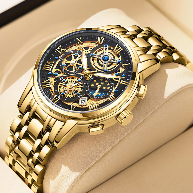 LIGE-Montre de luxe en acier inoxydable pour femme, montre-bracelet à quartz étanche pour femme, horloge dorée pour femme, marque supérieure, mode