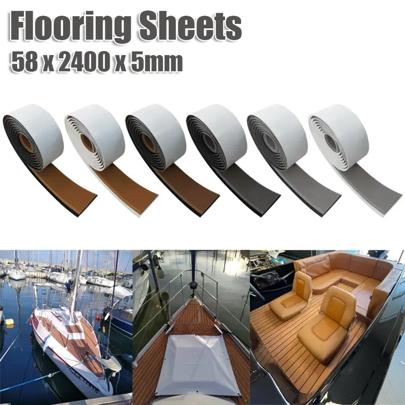 58x2400x5mm única tira imitada teca iate barco deck esteira piso marrom anti skid almofada de espuma eva