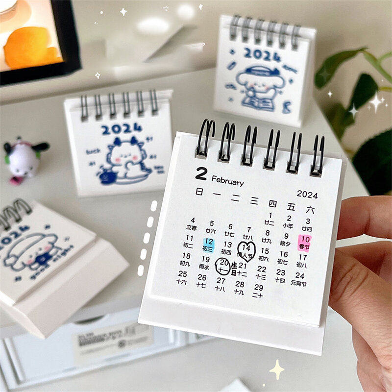 2024 kreatywny mały uroczy smok kalendarz Kawaii DIY kreskówka zwierząt kalendarz biurkowy dzienny harmonogram Planner