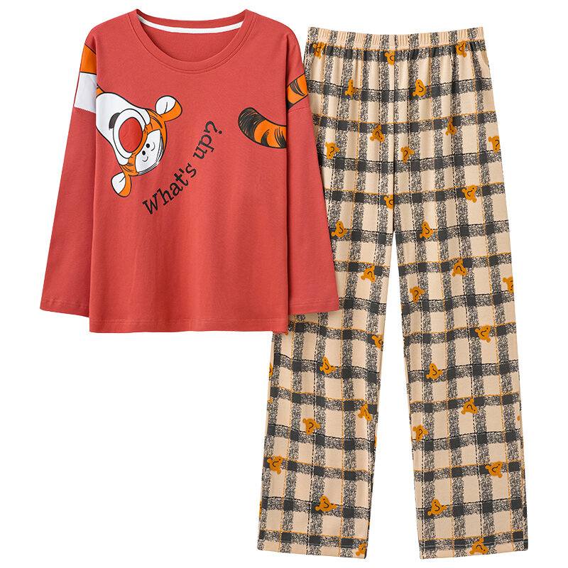 Conjunto de Pijamas de M-5XL para mujer, ropa de dormir de ocio de algodón anudado para primavera y otoño, novedad