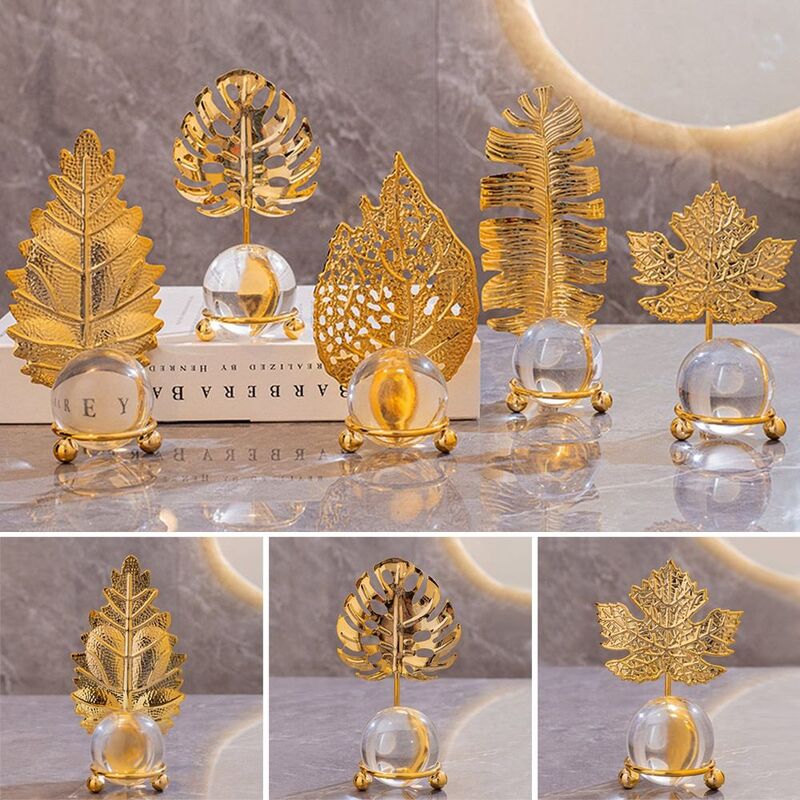 Art Statue Leaf Crystal Ball Ornaments Souvenir Gifts Craft Collection Crystal Ball Craft Light Luxury
