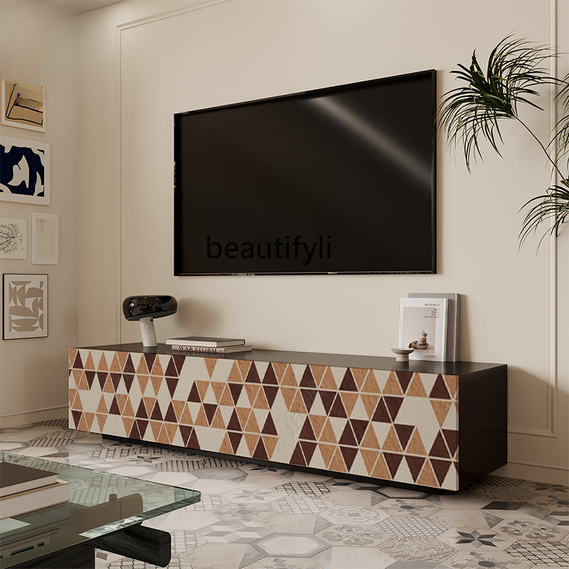 Italia minimalis ringan mewah lantai rumah lemari TV dan meja teh kombinasi ruang tamu latar belakang dinding lorong loker