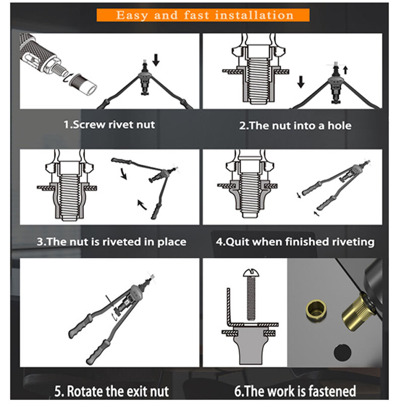 Mão Riveter Tool Kit, Mandrel Rivet Nut Gun, Heavy Duty Riveter, inserção roscada, M3-M8, BT-606