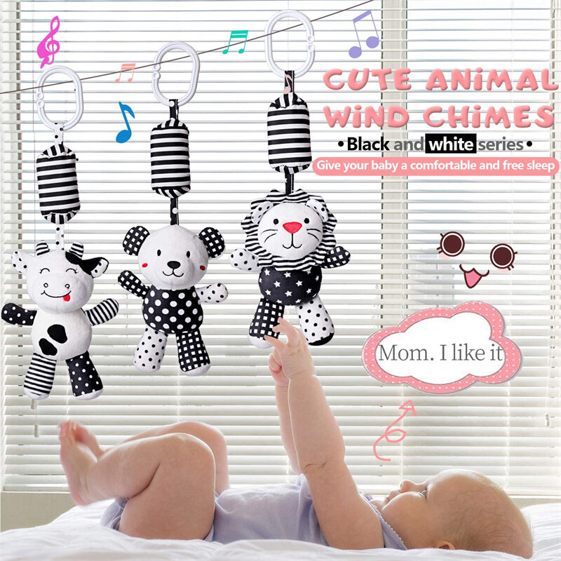 Livro sensorial recém-nascido para bebês, brinquedos educativos para o berço, livro de pano animal, preto e branco, 0-12 meses