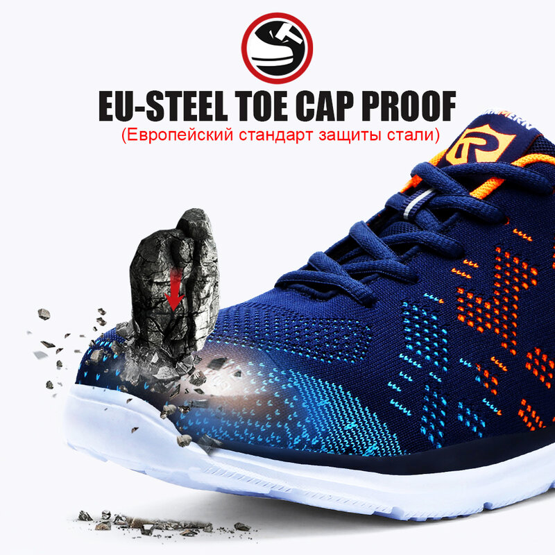 LARNMERN-zapatos de seguridad a prueba de perforaciones para hombre, zapatillas de trabajo con punta de acero, zapatillas de construcción antideslizantes