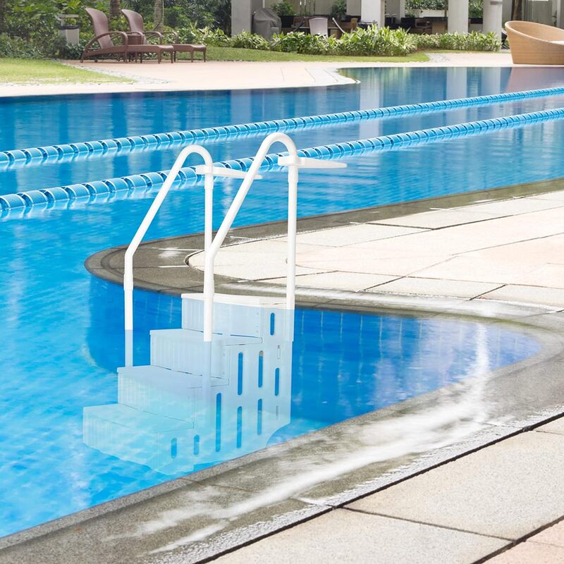 Échelle de piscine rap-Duty 4 marches de sécurité pour piscines hors sol, système d'entrée d'escalier avec mains courantes, 33.5 "x 27.2" x 77.9 ", 400lb