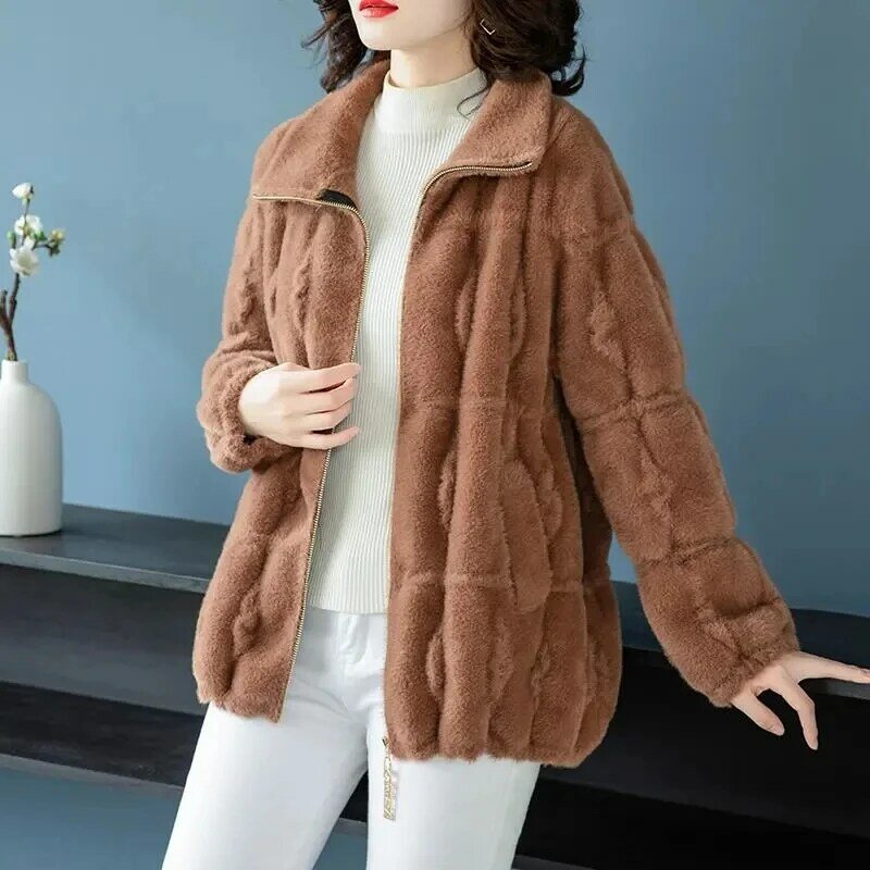 2022 겨울 따뜻한 코트 플러시 두꺼운 양고기 코트 여성 벨벳 느슨한 봉제 모피 코트 여성 따뜻한 자켓 양면 크기 6XL