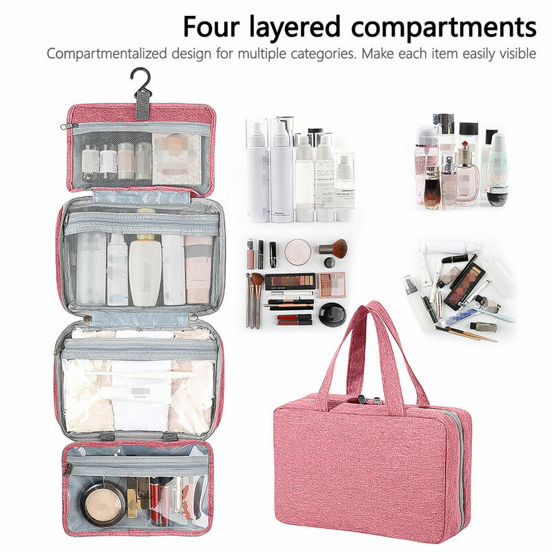 Bolsa de aseo con gancho colgante portátil para mujer, organizador de viaje, Kit de cosméticos, bolsa de maquillaje, bolsas de ducha impermeables de gran capacidad
