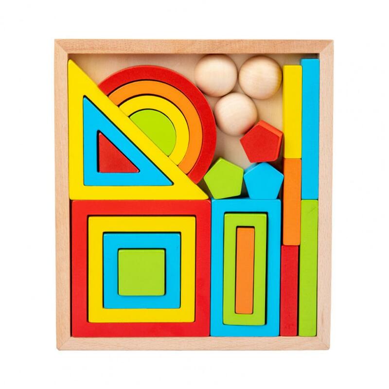 Wooden Rainbow Color Block Colorful Wooden Geometric Building Blocks for Kids Educational Shape Cognition Puzzle Toy for Early