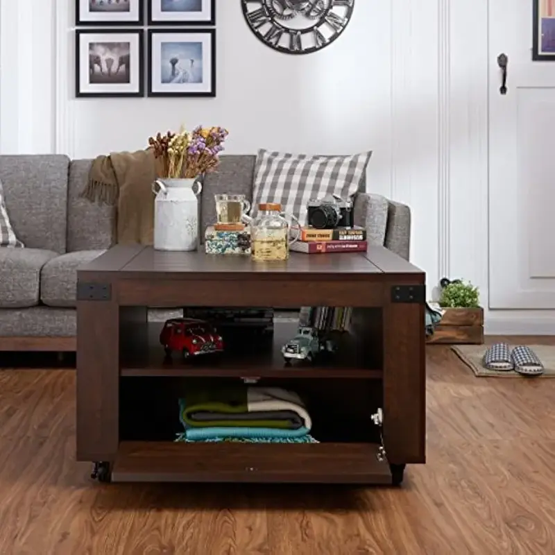 Couch tisch mit 1 Schublade quadratischer Couch tisch, mit 1 offenen Regal, Zeitungs ständer und Rollen, 31 Zoll, Couch tisch