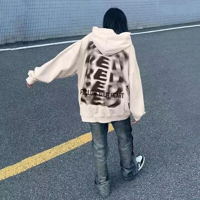Sudadera con capucha con estampado de letras para mujer, abrigo holgado de gran tamaño, estilo Hip Hop, gótico, Y2k