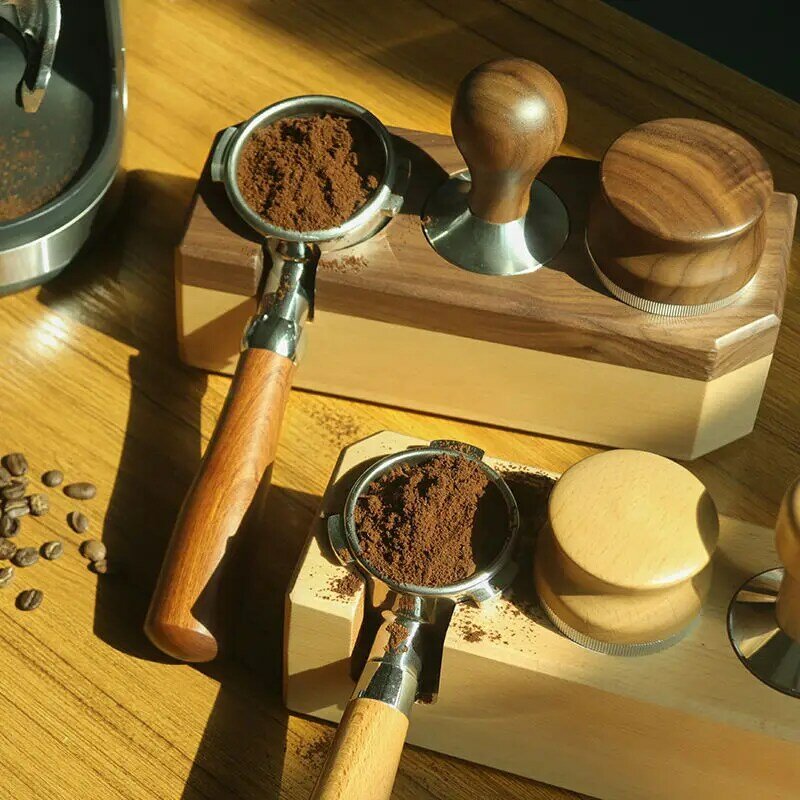 Estante de filtro de café de 51, 53 y 58mm, juego de estación de apisonamiento, soporte de Protafilter de Espresso Vintage, Base de madera, soporte de Tamper de café