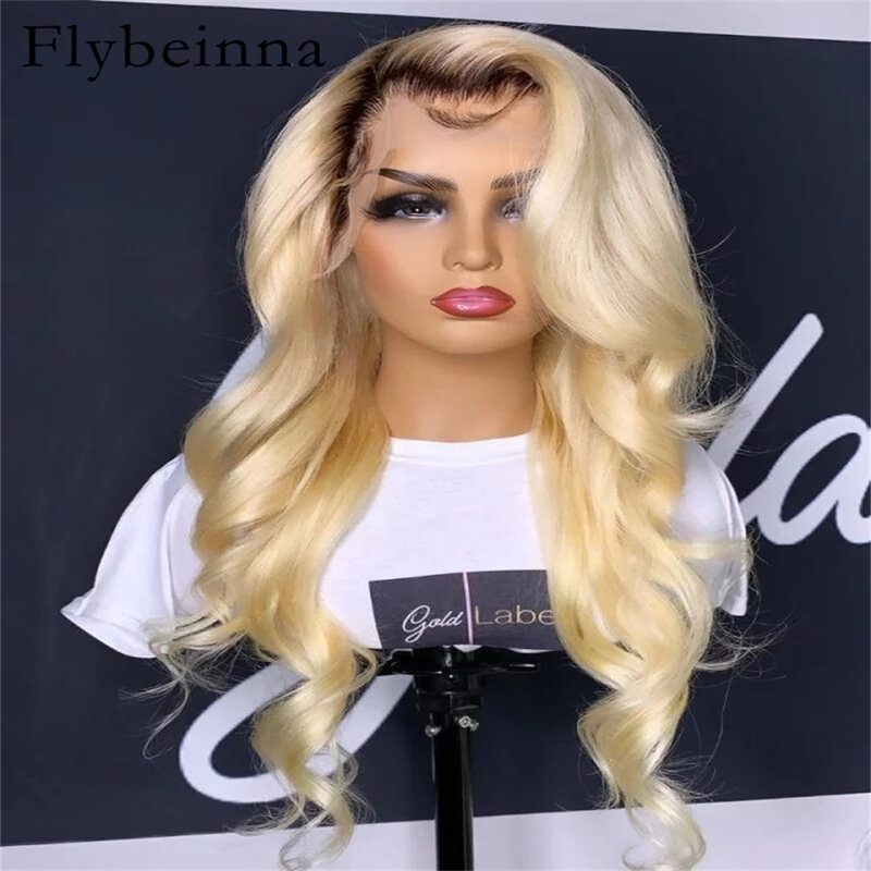 13*6 Human Hair Lace Frontal Blonde Ombre Lace Front Hair Wigs Honey Blonde 13x6 Hd Frontal Wig Dark Roots Body Wave #4 613 Wig