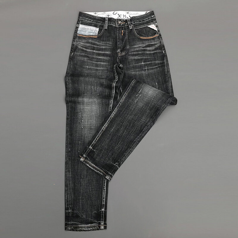 Pantalones vaqueros rasgados para Hombre, Jeans de diseñador de moda, alta calidad, Retro, negro, gris, elásticos, ajustados, clásicos, Vintage