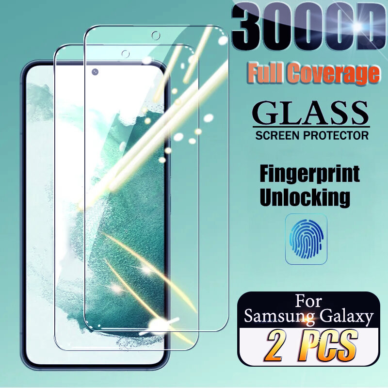 Protector de pantalla de vidrio templado para Samsung Galaxy, desbloqueo de huellas dactilares, S24, S23, S22, S21 Plus, FE, Note 20, S24Ultra S, 24, 5G, 2 unidades