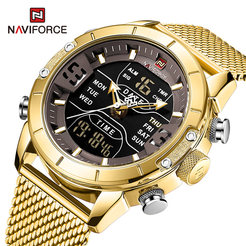 NAVIFORCE นาฬิกาผู้ชายสุดหรูแบรนด์ชายทหารกีฬาควอตซ์นาฬิกาข้อมือสแตนเลสนาฬิกา LED นาฬิกาดิจิตอลนาฬิกา Relogio Masculino