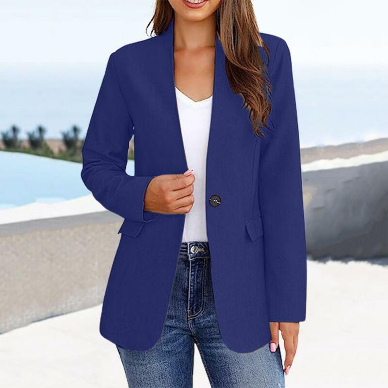 Women Solid Color Stylish Women's V-neck Office Jacket for Autumn Winter Slim Fit Business Suit Coat with Long Sleeve Solid