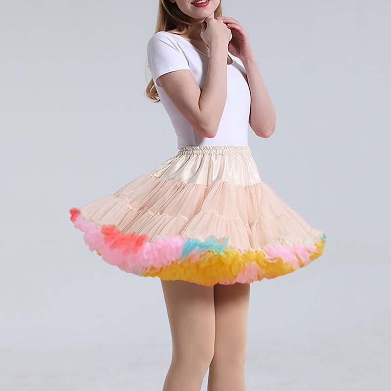 Women Elastic Tutu Skirt Puffy Tulle Petticoat Layered Pleated Short Tutu Skirts A-Line Princess Ballet Dance Cosplay Costumes