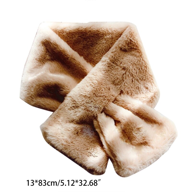 Winter Thick Faux Fur Warm Scarf Furry Pull Through Neck Warmer Plush Collar for Cross Around Loophole Wrap Neckerchief