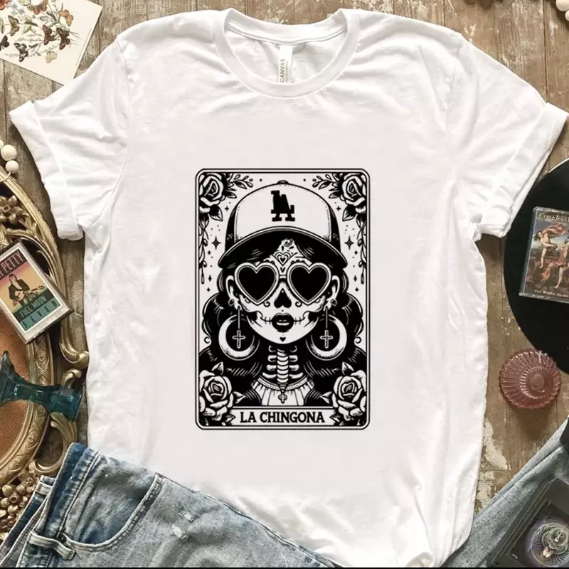 La Chingona Retro wszechstronny koszulka z nadrukiem Top z krótkim rękawem w stylu Cartoon w stylu Casual z okrągłym dekoltem letni T-Shir