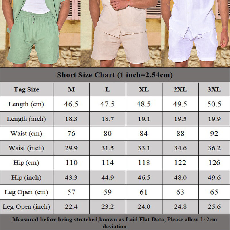 Suit Two-piece Set Daily Holiday Solid Summer Two-piece Set Casual Lapel Linen Suit Shirts Shorts Summer Comfy