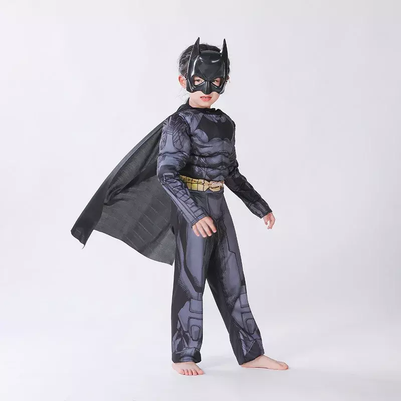 子供のためのバットマンスーパーヒーローコスプレ衣装、子供のためのドレスアップ、パフォーマンスジャンプスーツ、スーパーヒーロー、男の子と女の子のためのロールプレイ、カーニバル