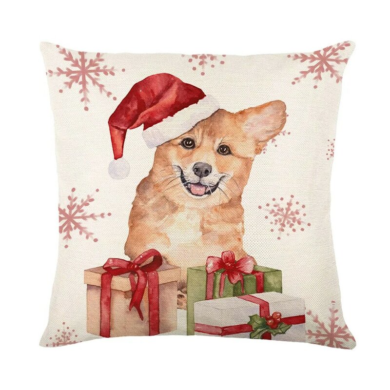メリークリスマス枕カバー、スノーフレーク背景、アルファベットカバー、子犬犬クッションカバー、45x45、b0335g