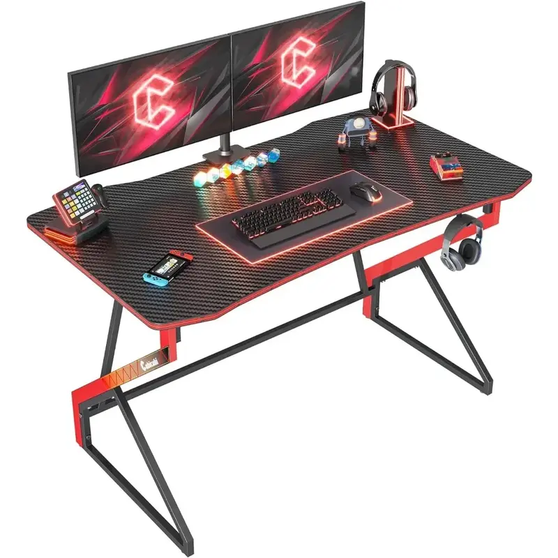 โต๊ะเล่นเกมรูปทรง Z 40นิ้วโต๊ะคอมพิวเตอร์ที่บ้านโต๊ะเล่นเกมคาร์บอนไฟเบอร์