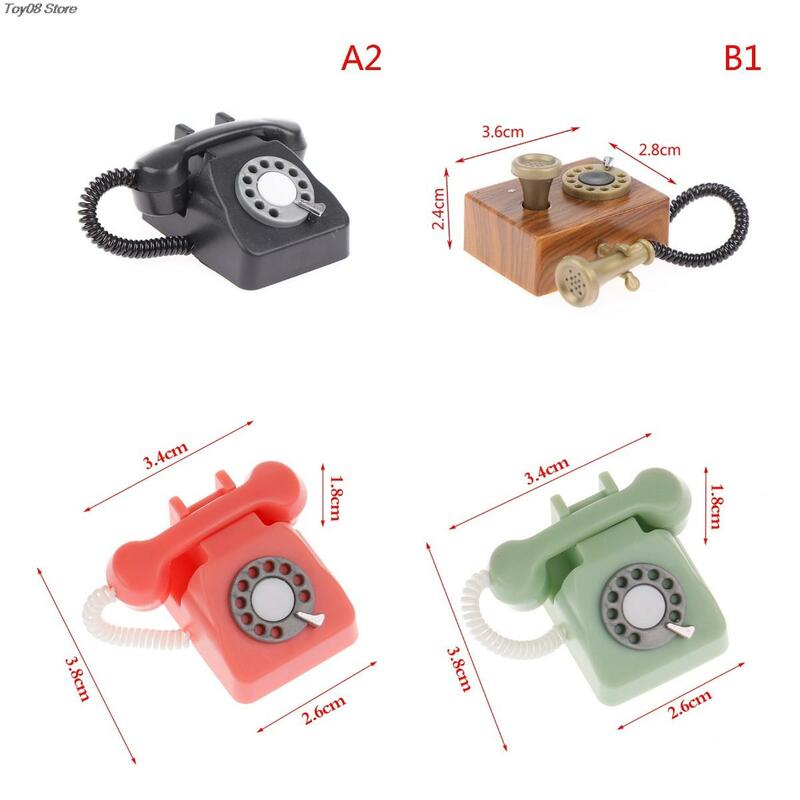 1PC 1:12 1:6 Mini Miniatur Telefon Modell Legierung Vintage Retro Rotary Telefon Puppenhaus Möbel Spielzeug Dekoration Zubehör