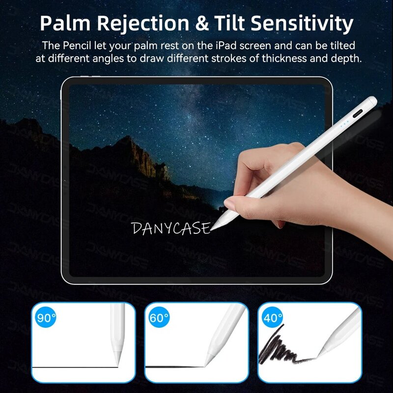Caneta stylus para ipad palma rejeição apple lápis para ipad ar 4 5 pro 11 7/8/9th geração mini 6 2021 2022 bluetooth