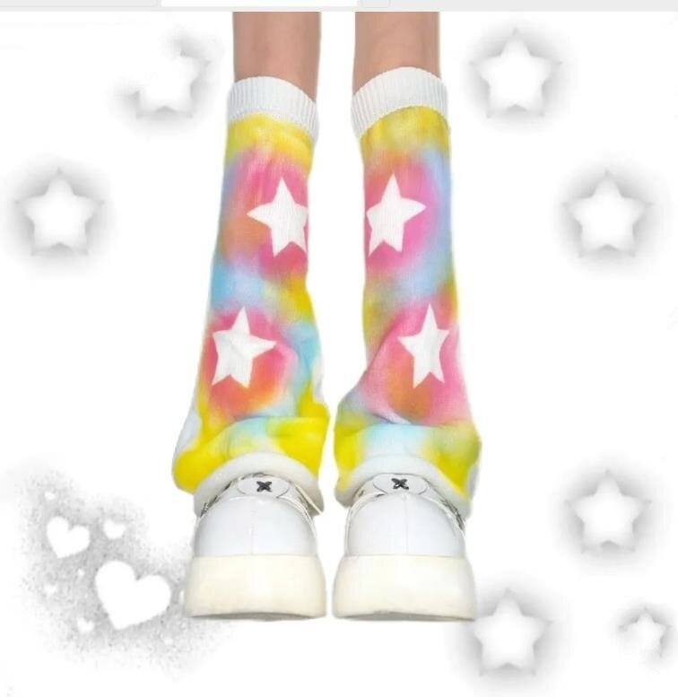Y2k Cute Kitten Harajuku Yellow Star Leg Warmer giapponese Kawaii Socks Foot Cover donna Leg Sleeves Girls ginocchiera