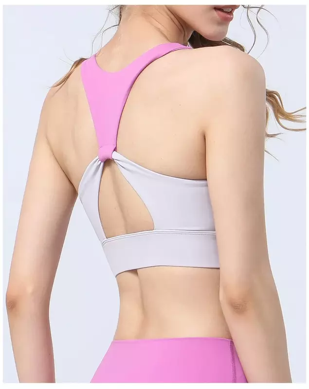 Women's Contrast Zipper Yoga Clothes I-shaped Beautiful Back Sports Bra Outside Running Fitness Vest With Chest Pad