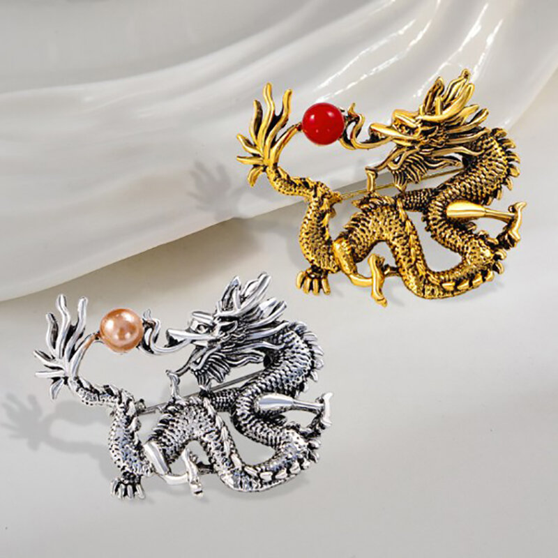 Chinese Dragon Brooch Overcoat Suit Accessories Sculpt Metal Dragon Jewelry Unisex Chinese Style Zodiac Jewelry New Year Gift