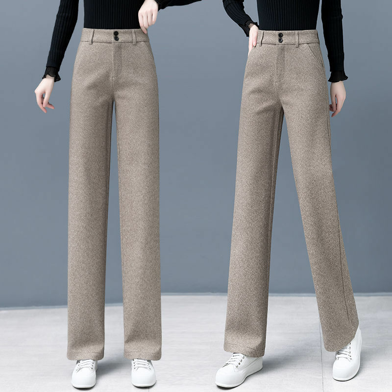 Woolen Casual Women Suit  Flared Pants Wide Leg  Straight Floor  Office Ladies Female Trousers Sweatpants  Z6