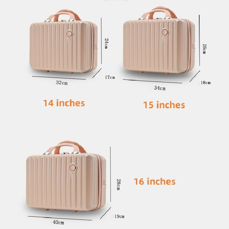 女性用ジッパー付きポータブルラゲッジケース,16インチ,大容量,軽量,化粧品収納バッグ,小さなボードケース